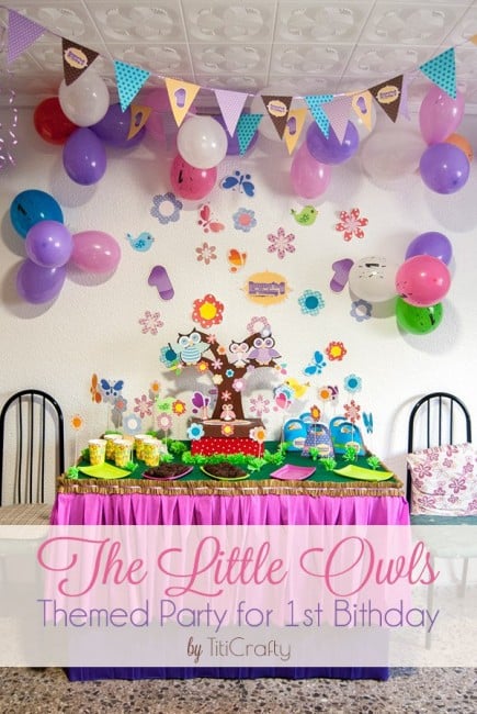 The Little Owls Themed Party for 1st Birthday cover image with title text overlay