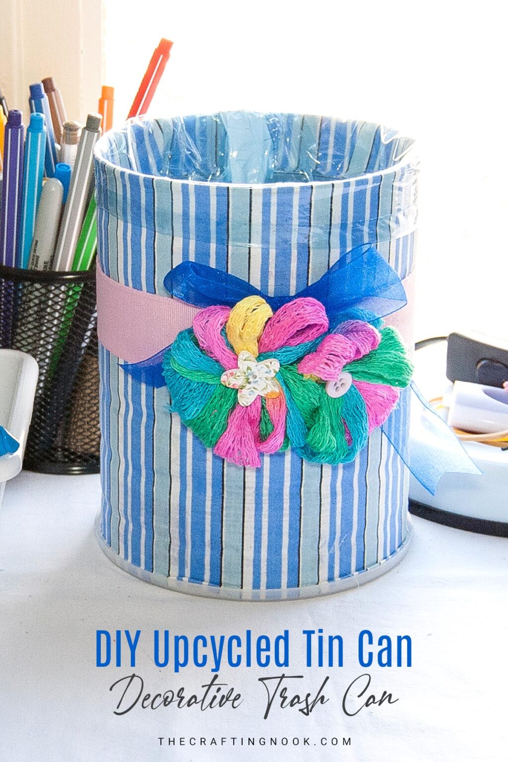 DIY Upcycled Tin Can Trash Can - The Crafting Nook