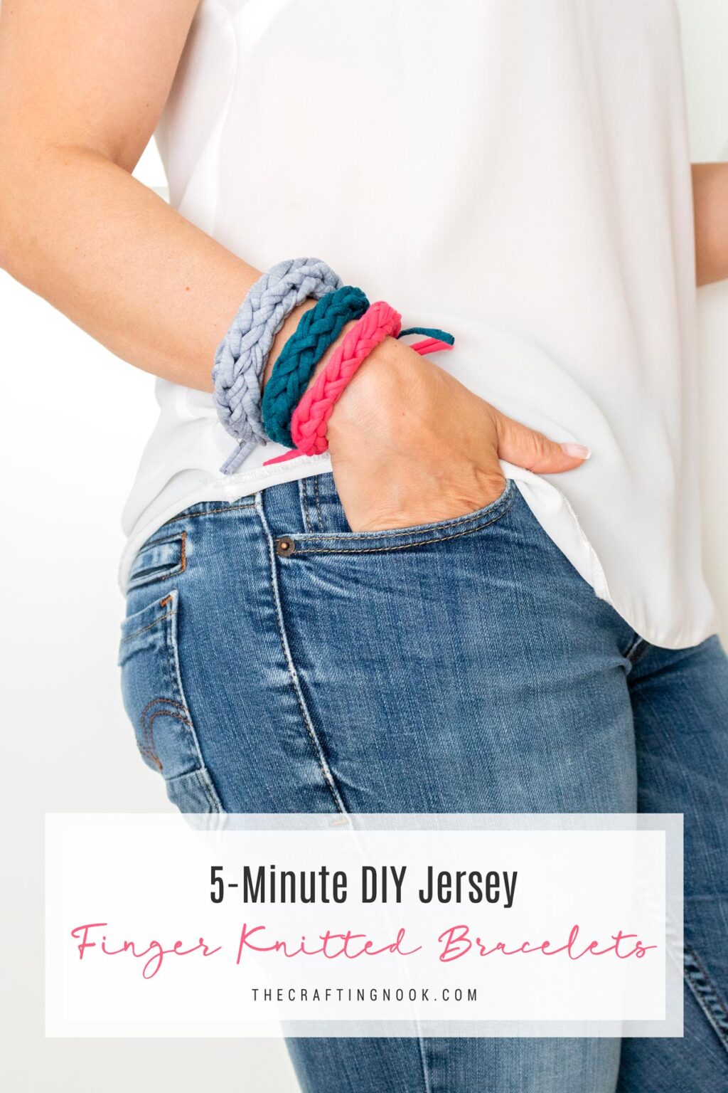 5min DIY Finger Knitted Bracelet with Jersey TShirt The Crafting Nook
