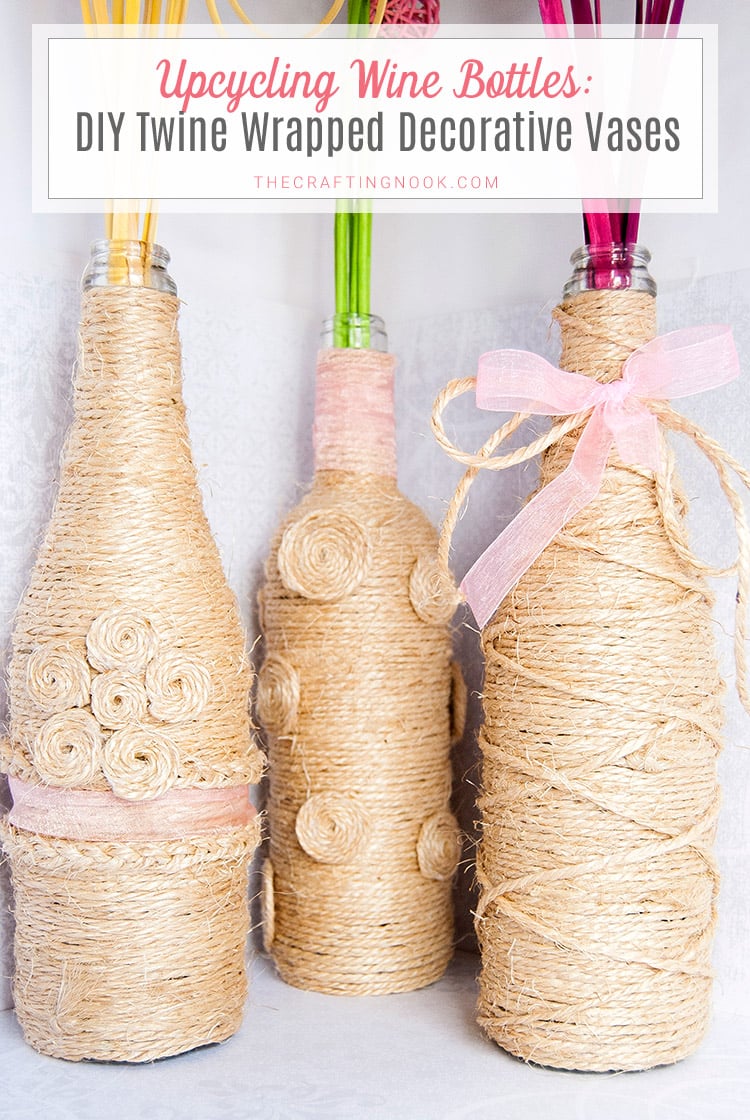  DIY Twine Wrapped Decorative Vases cover image with text overlay