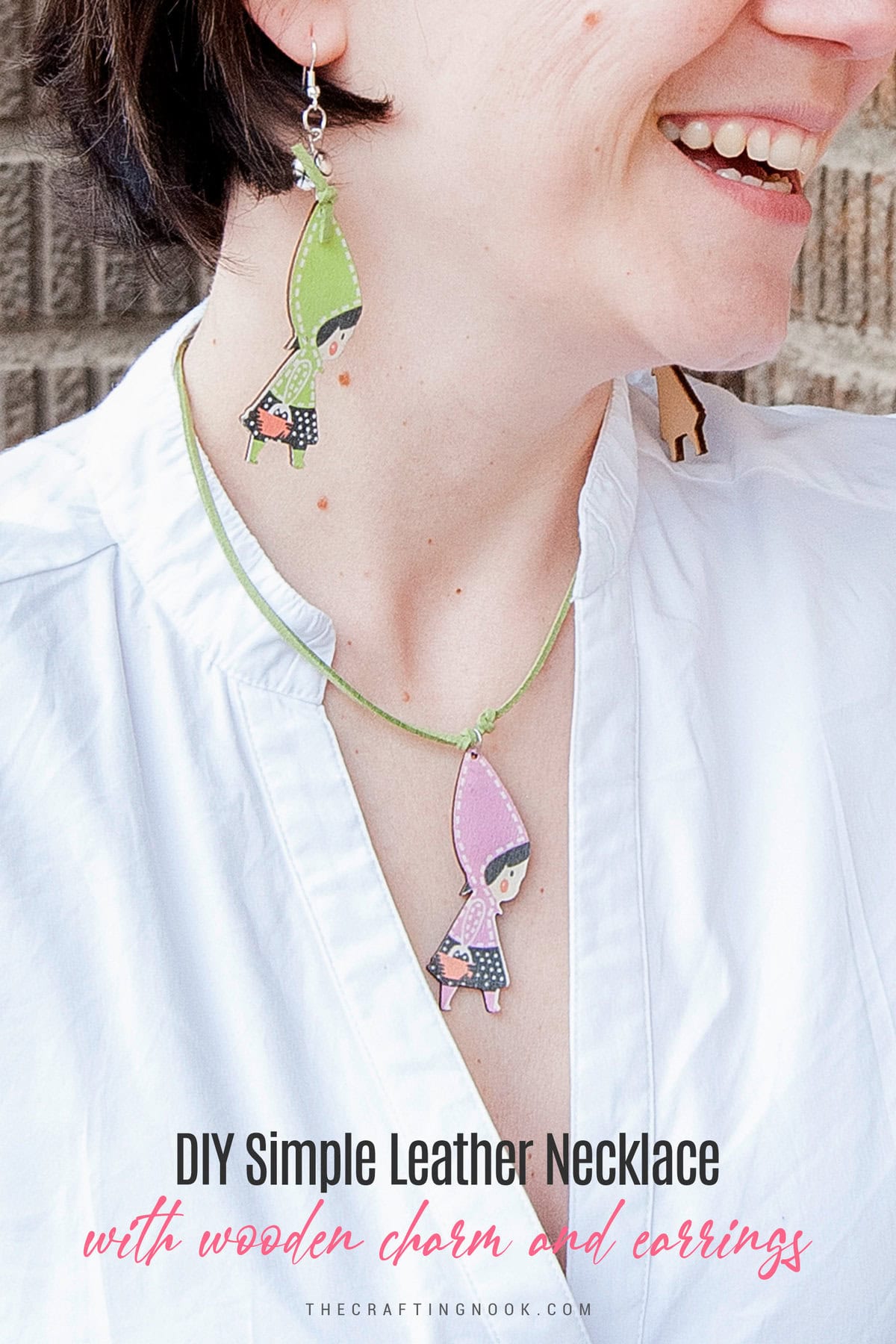 Simple DIY Leather Necklace with Wooden Charm and Earrings - The ...