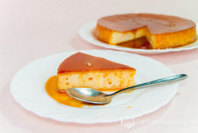 closer view of slice Caramel Flan or Quesillo Venezolano