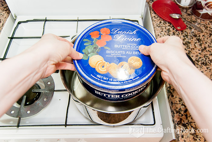 placing on a double boiler with water