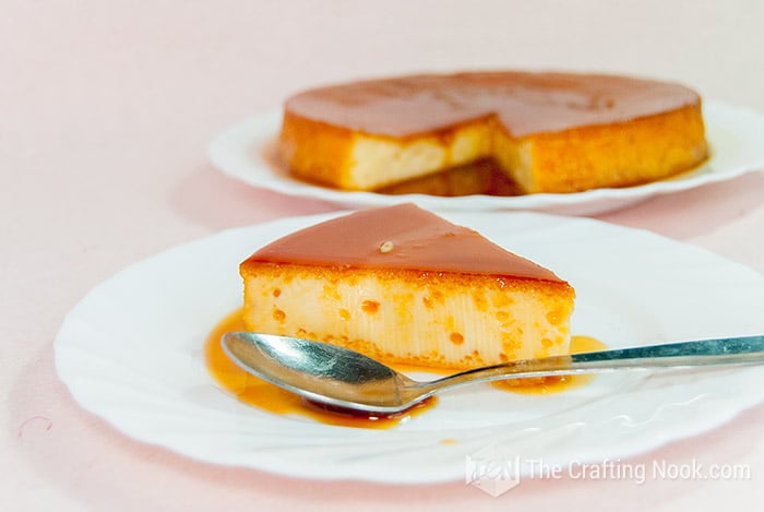 Close-up view of Venezuelan quesillo served on a dessert plate
