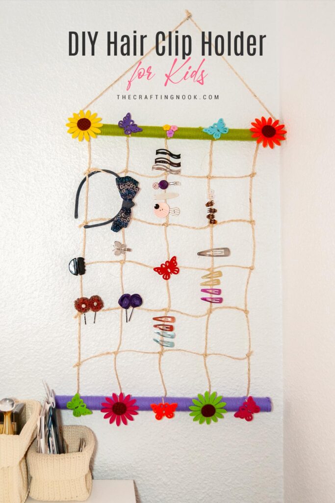 DIY Hair Clip Holder for Kids Hanging on the wall. Cover image with title text overlay