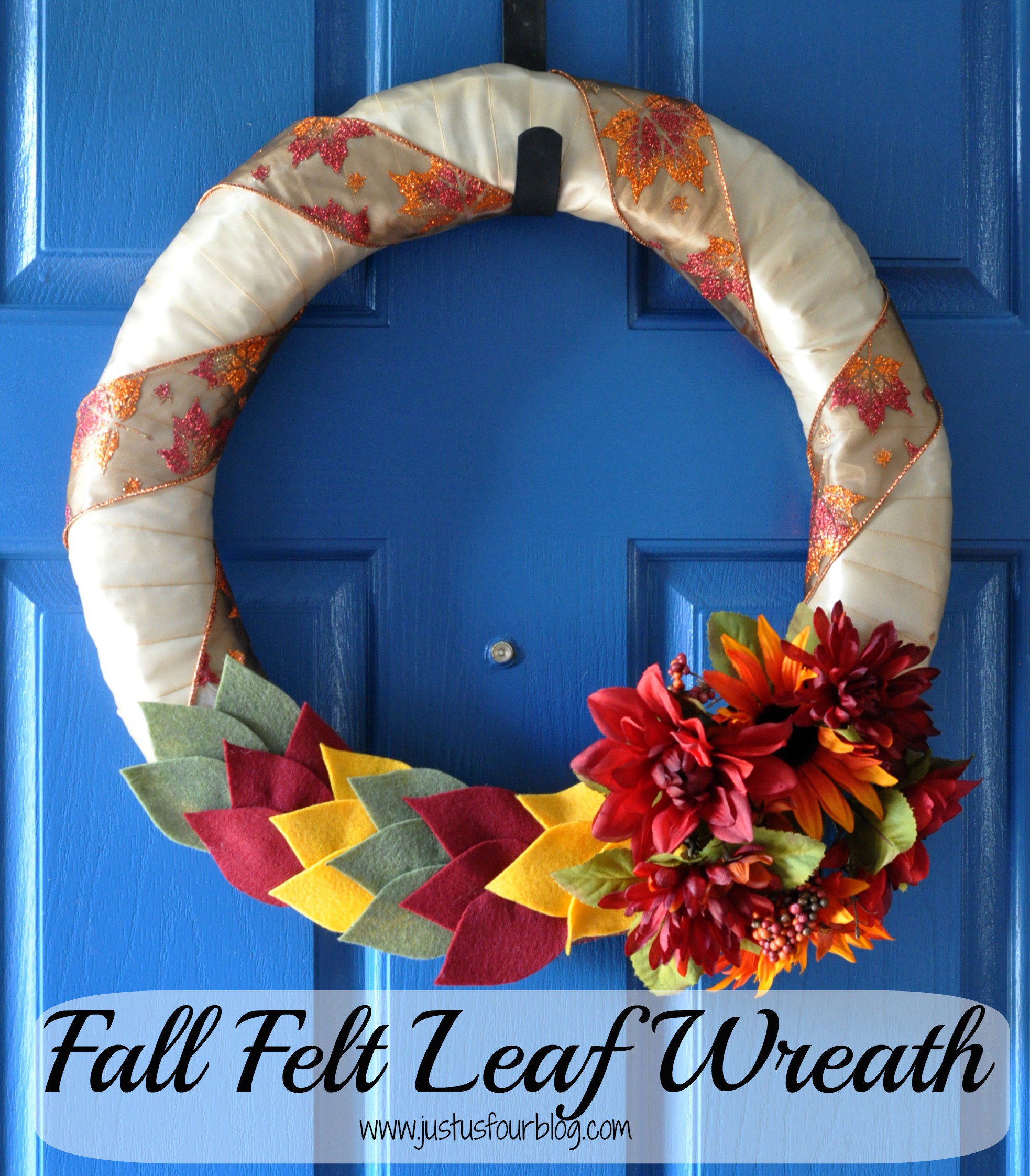 Fall felt leaves wreath by my suburban kitchen