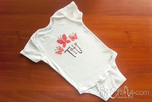 Freezer Paper Stenciled Butterflies Onesie view