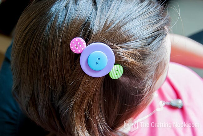 Button Hair Clips on mom head