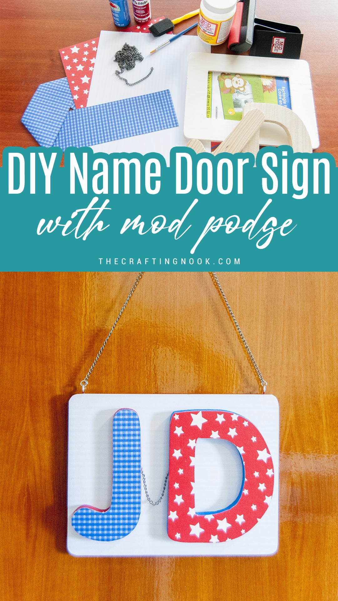 DIY Name Door Sign With Mod Podge for kids Pinterest image with text overlay