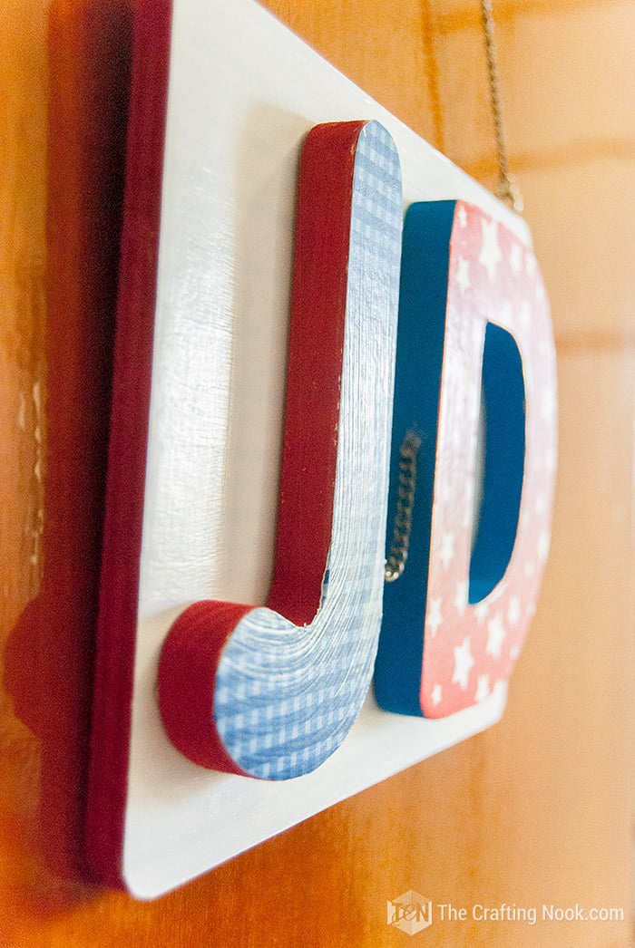 diagonal closeup of DIY Name Door Sign With Mod Podge