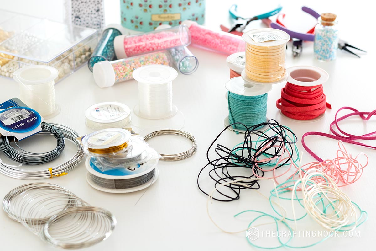 different types of beading threads on the table