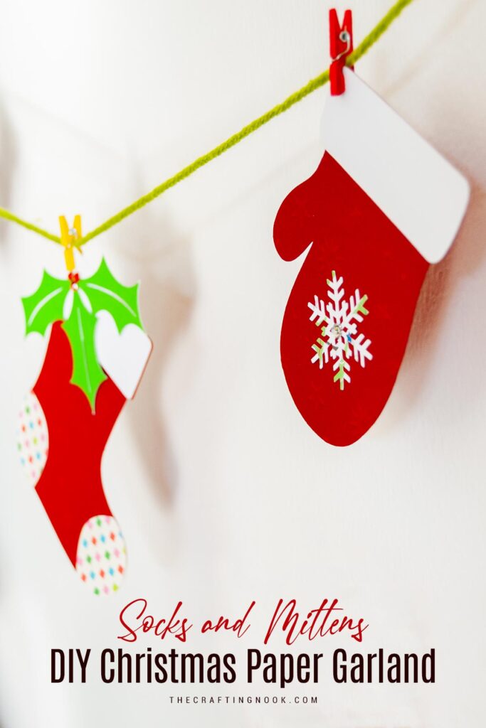 DIY Christmas Paper Garland + Socks and Mittens Cut Files Cover image with title text overlay