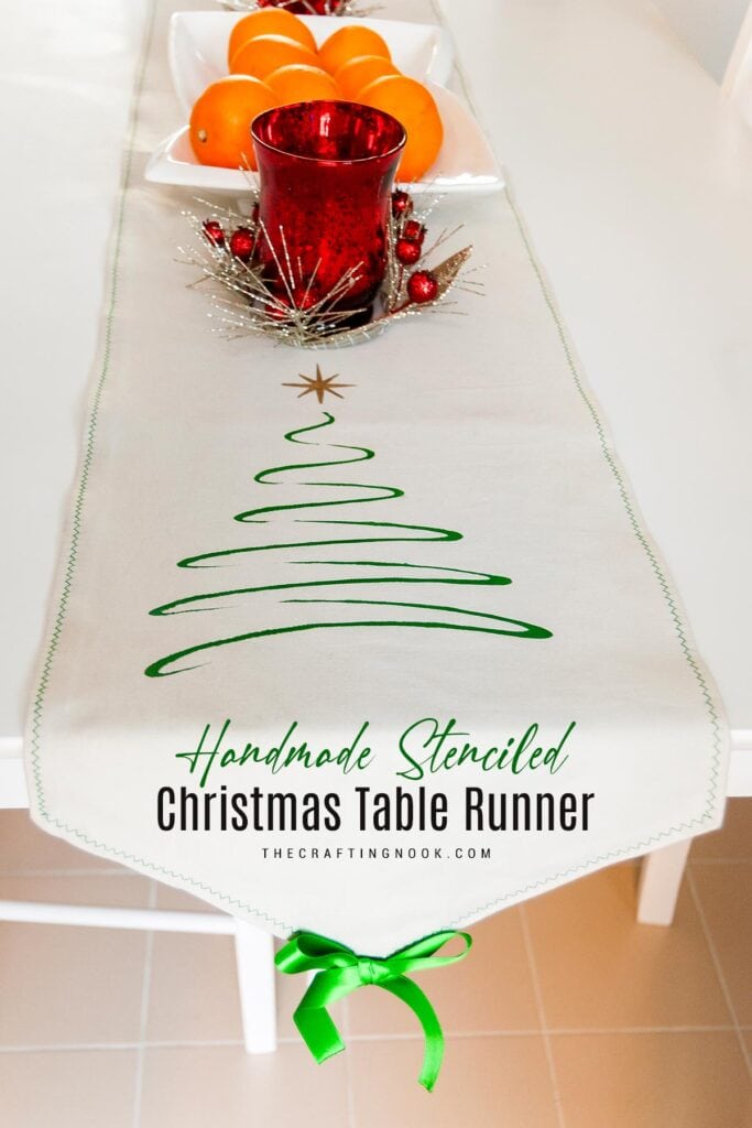 DIY Stenciled Christmas Table Runner Pattern + Cut File Cover image with title text overlay