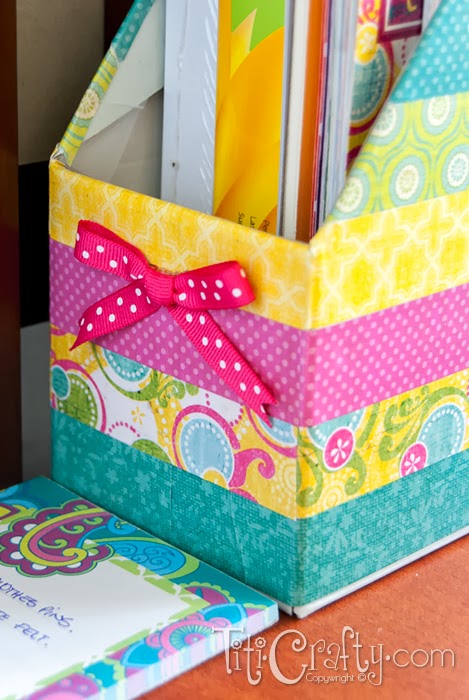 closeup of Washi Tape Mod Podge Paper Organizer