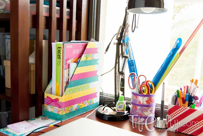 general view of Washi Tape Inspired Mod Podge Paper Organizer on desk