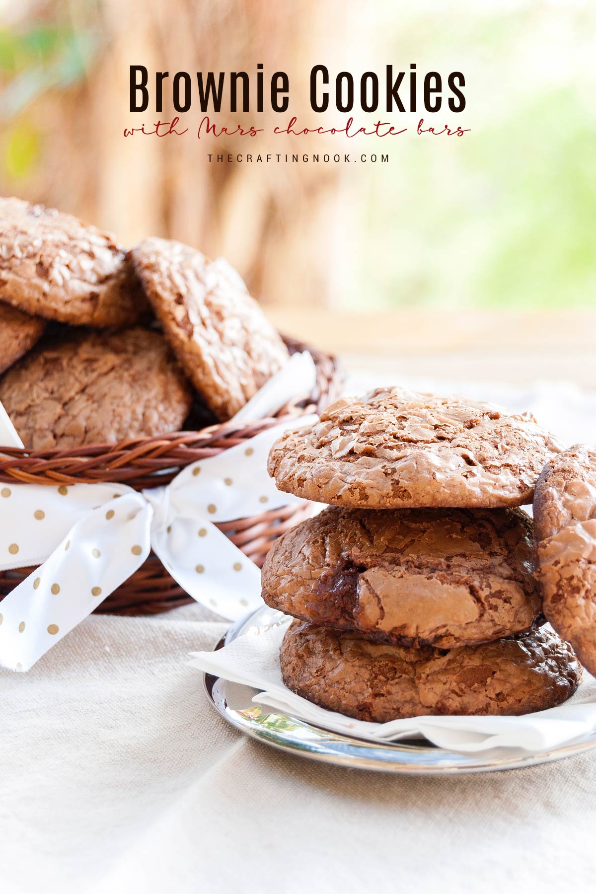 Brownie Batter Cookies with Mars Chocolate Bars Recipe Cover image with title text overlay