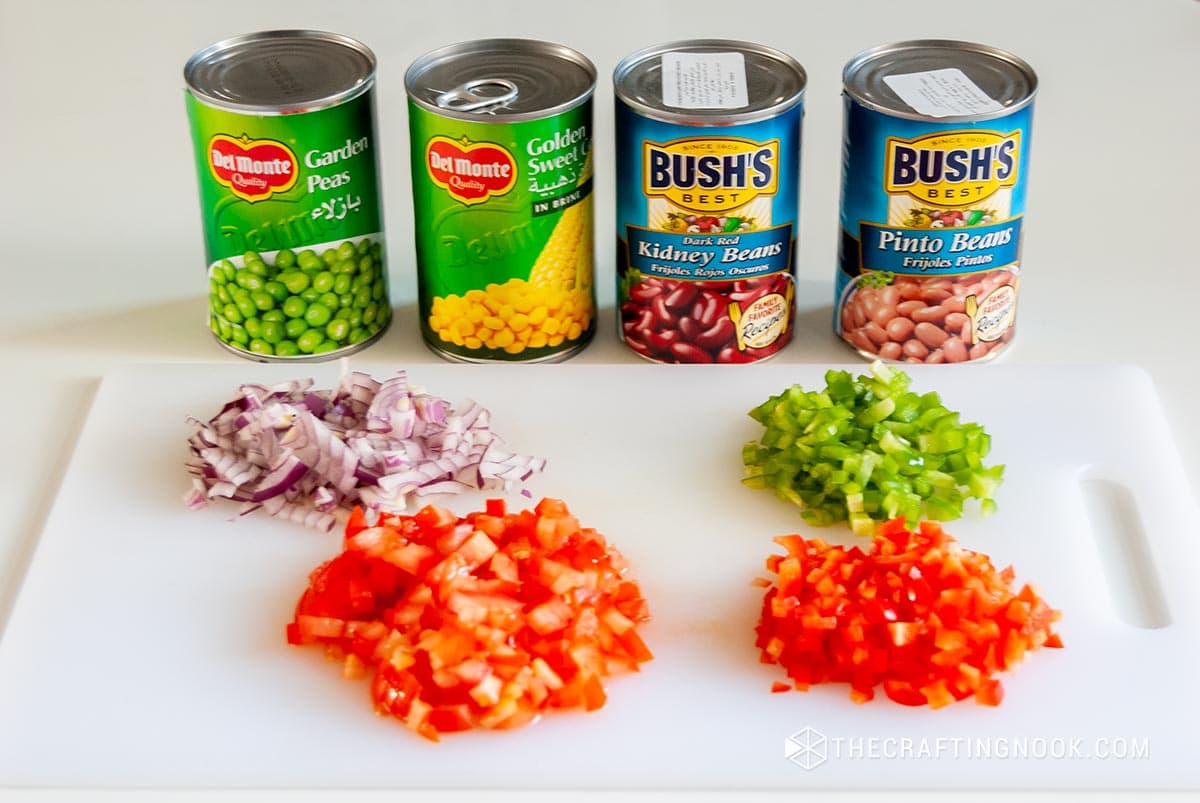 All the ingredients cans for the salad recipe