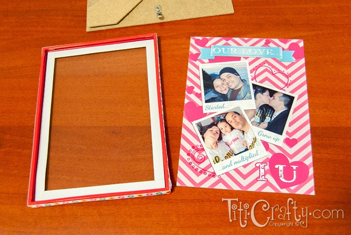 showing the layout of the printed photos and the frame on the table
