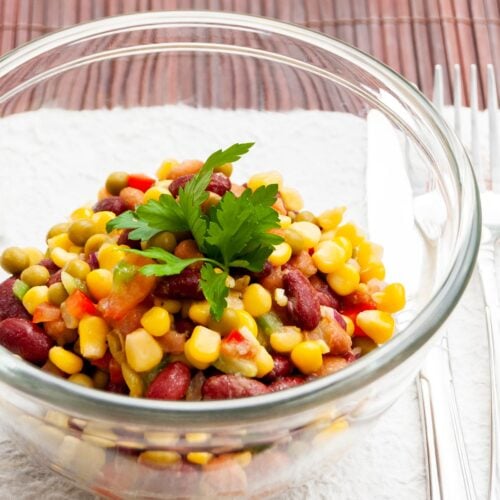 Quick Mixed Bean Salad Recipe in a clear bowl Cover image