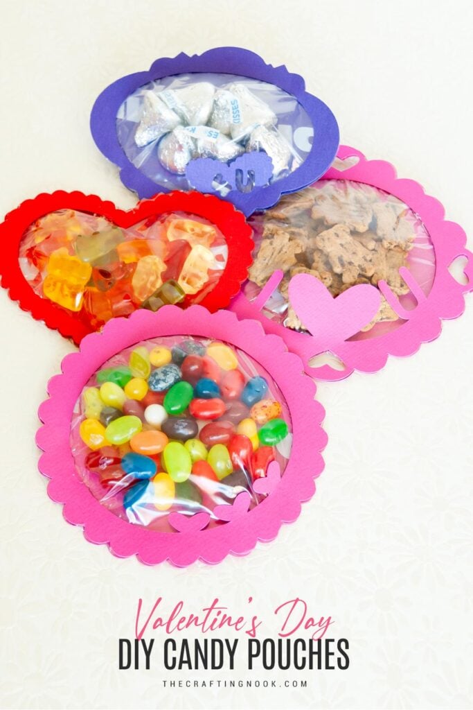 Valentine’s Day DIY Candy Pouches (with Free SVG Cutting Files) Feature Image with title text overlay
