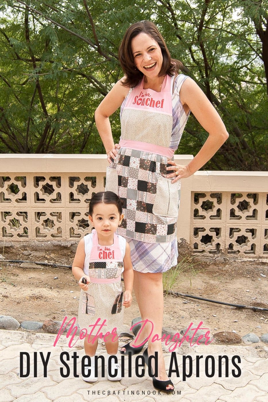 DIY Mother Daughter Stenciled Apron Pattern Cover image with title text overlay