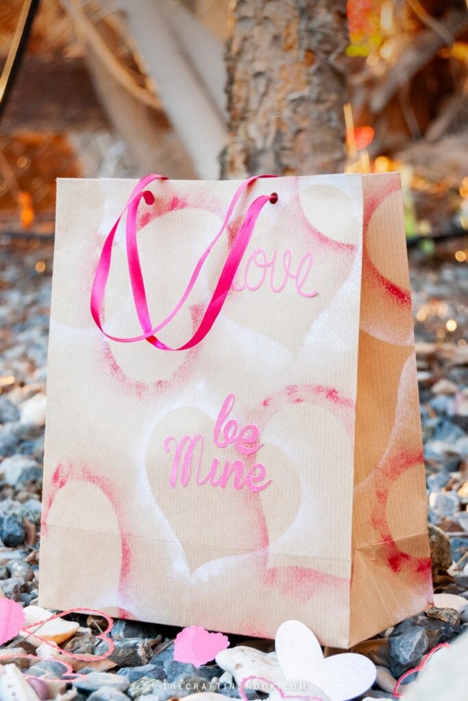 Wrapping paper bag for Valentine's Day on the ground cover image