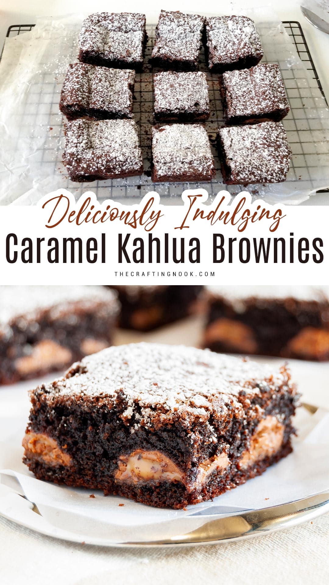 Caramel Kahlua Brownies Recipe Pinterest image with title text overlay