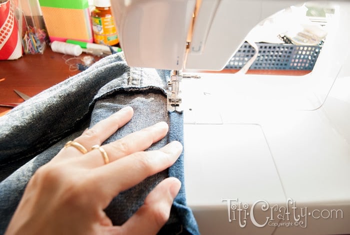 hemming the skirt on the sewing machine
