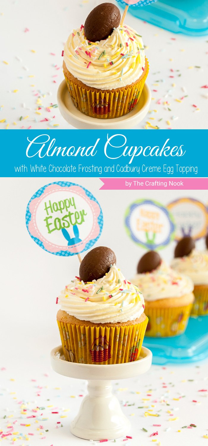 White Chocolate Almond Cupcakes with Cadbury Creme Eggs Topping cover