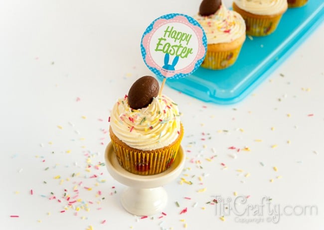 closer view of a Easter Almond White Chocolate Cupcake