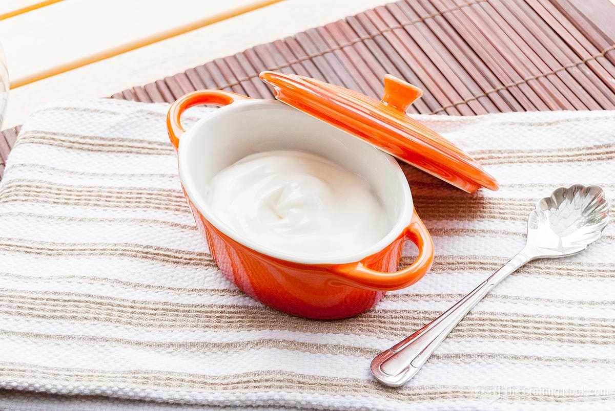 Homemade Mayonnaise Without Mustard Recipe inside a cute ceramic pot