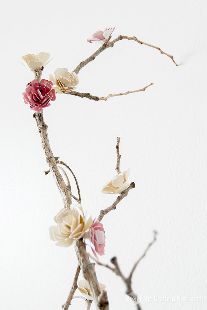 closer view of the Blossom Paper Flowers in branches