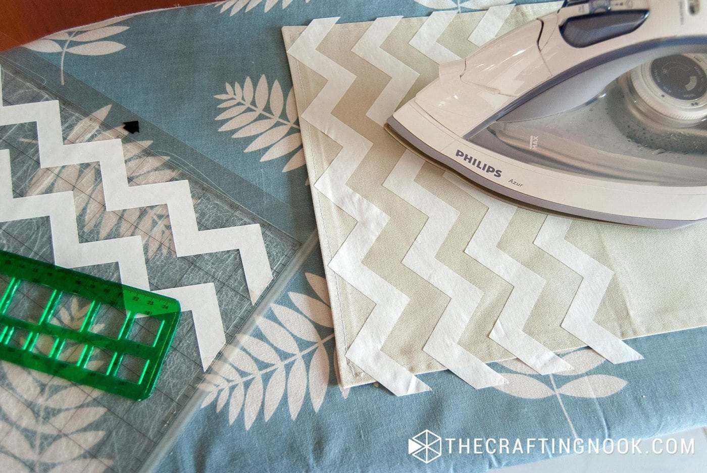 transferring the chevron stripes to a fabric with an iron