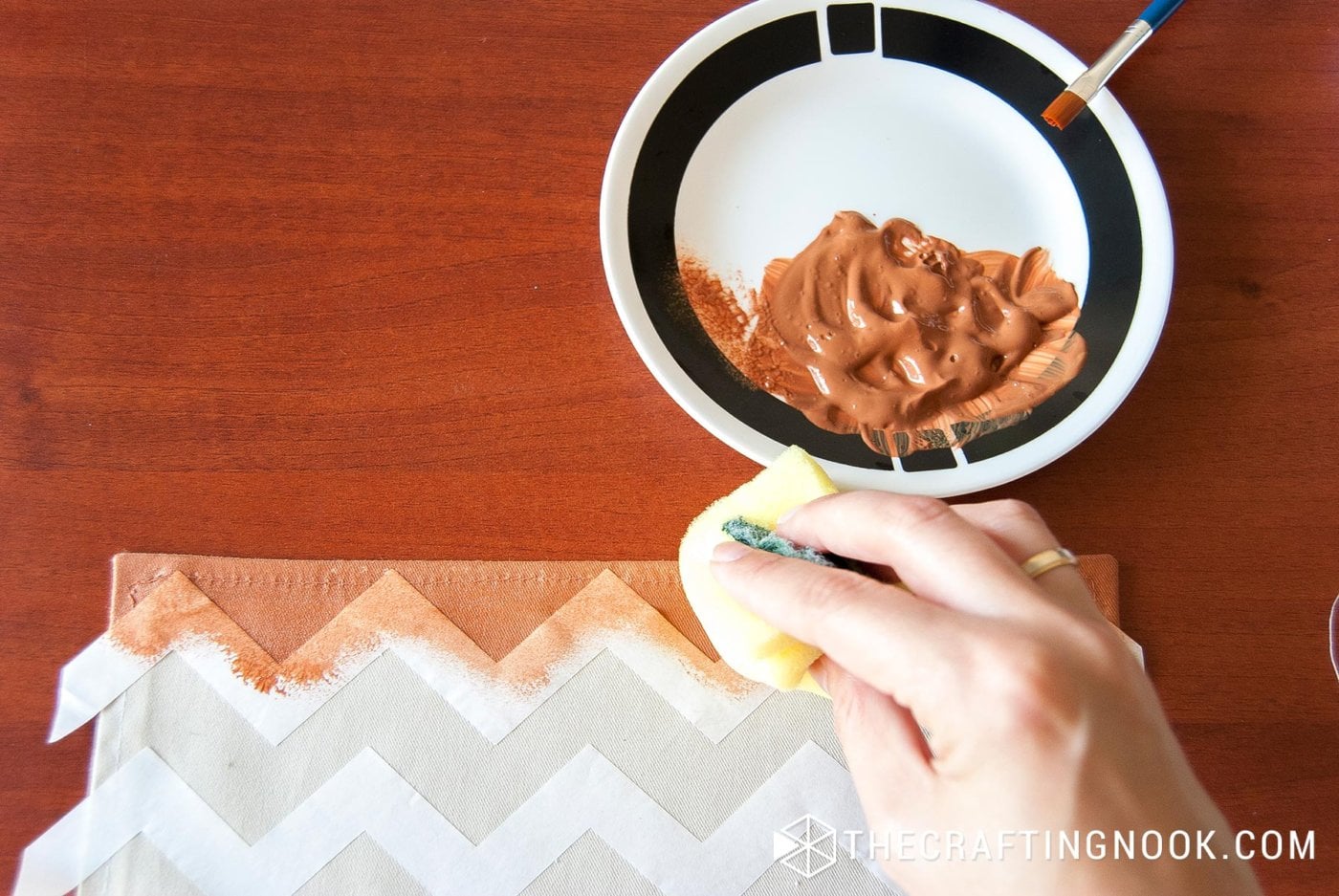 transferring the chevron stripes to a fabric with an iron