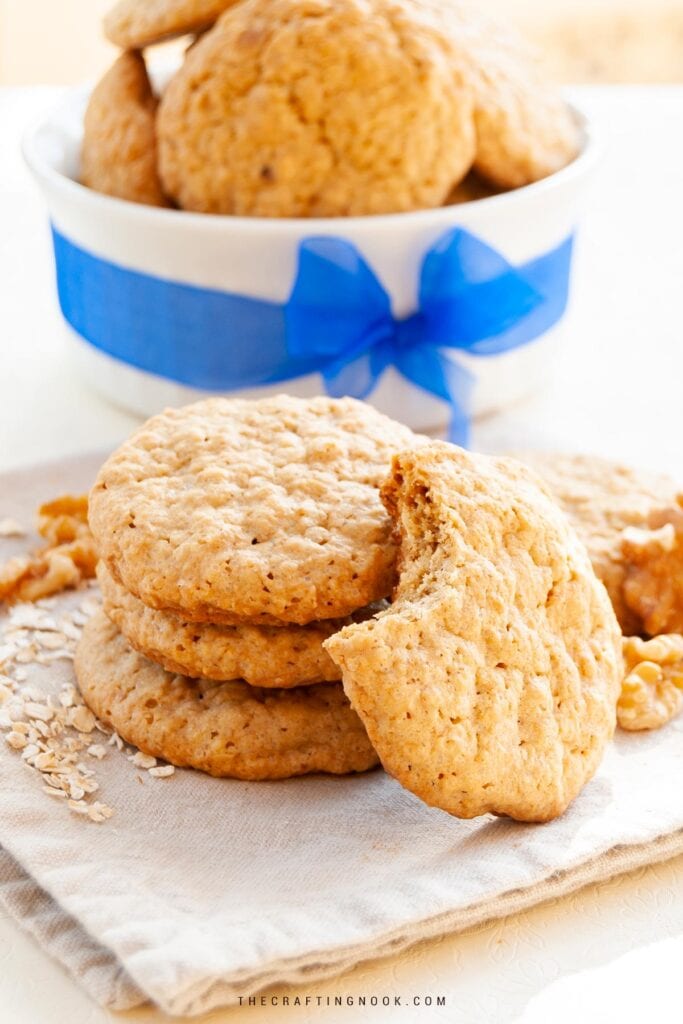 Oatmeal Walnut Cookies stack with cookie bitten Cover image