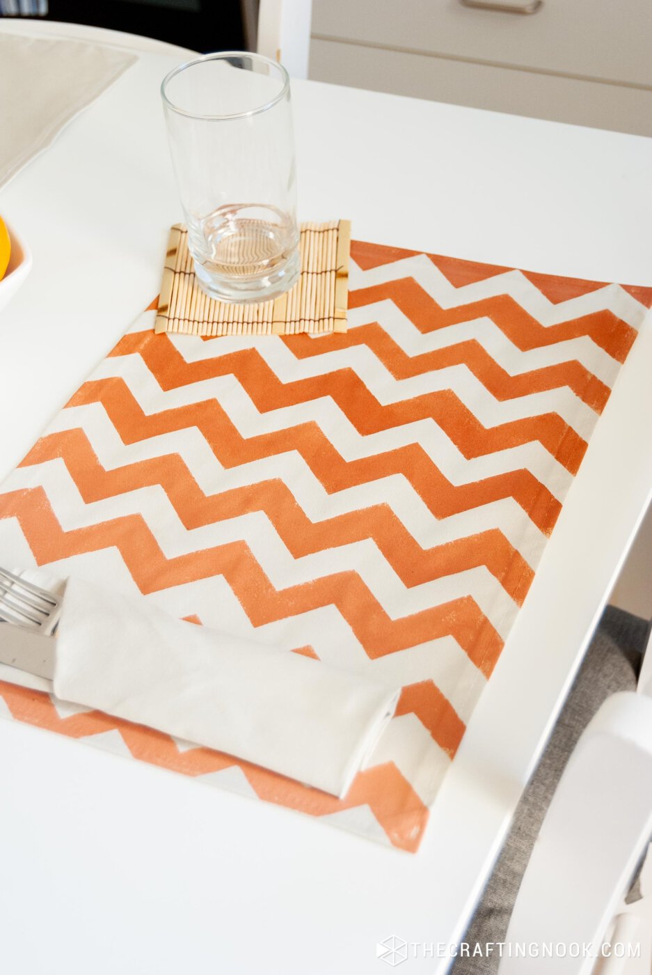 DIY Fabric Placemats on the table viewed from a upper angle