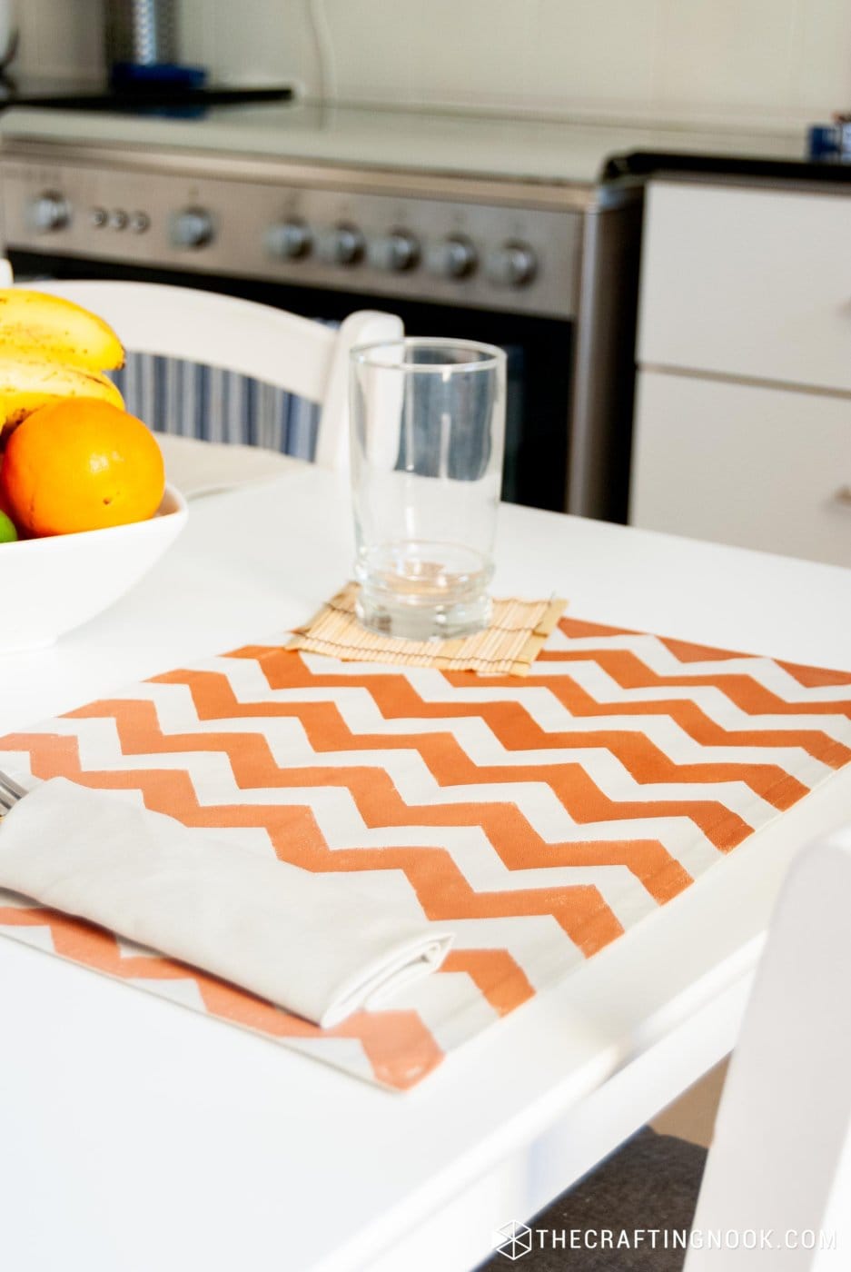 DIY Fabric Placemats on the table viewed from a farther angle