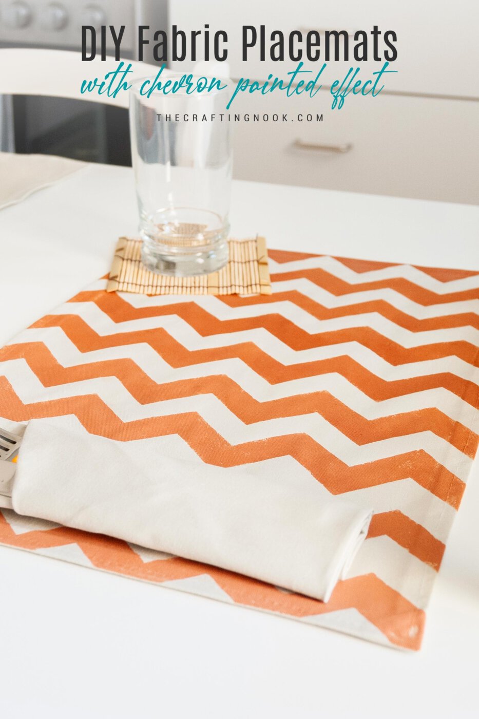 DIY Fabric Placemats with Chevron painted effect cover image with text overlay