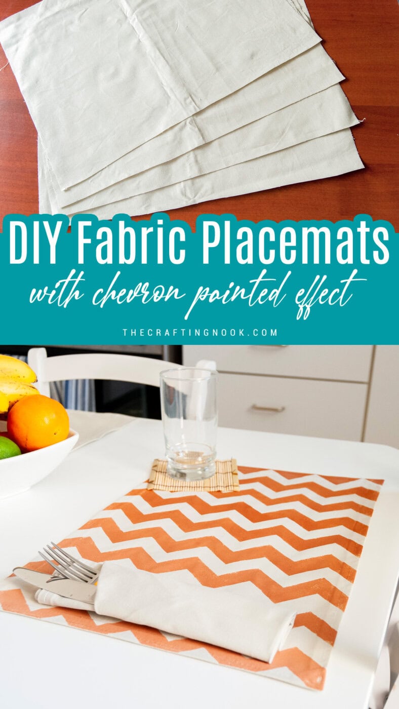 DIY Fabric Placemats with Chevron painted effect Pinterest image with text overlay