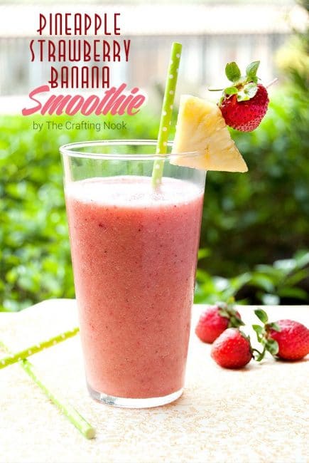 Pineapple Strawberry Banana Smoothie. Feature image with title text overlay