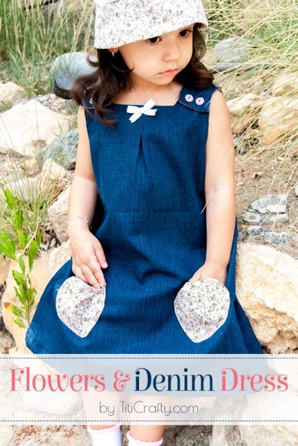 Flower & Denim Dress for Little Girls Tutorial #denimdress #dresstutorial