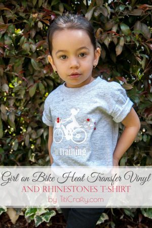 DIY Girl on Bike Heat Transfer Vinyl and Rhinestones T-Shirt Tutorial #silhouetteproject #silhouettecameo #heattransfervinyl