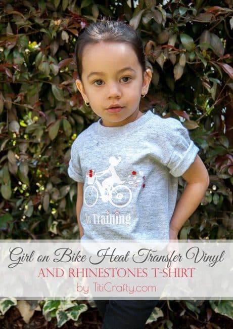 DIY Girl on Bike Heat Transfer Vinyl and Rhinestones T-Shirt Tutorial Cover Image with Title overlay