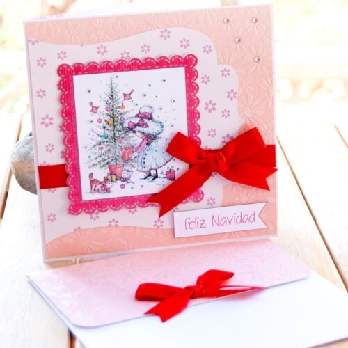 DIY Pink Christmas Card - A Winter Magic in a scrapbook style with digital illustration Cover image