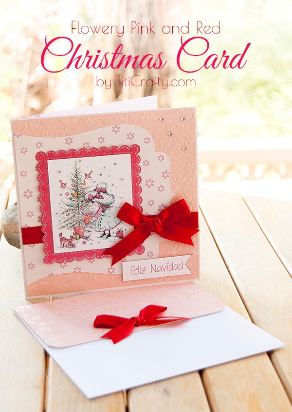 Flowery Pink and Red Christmas Card