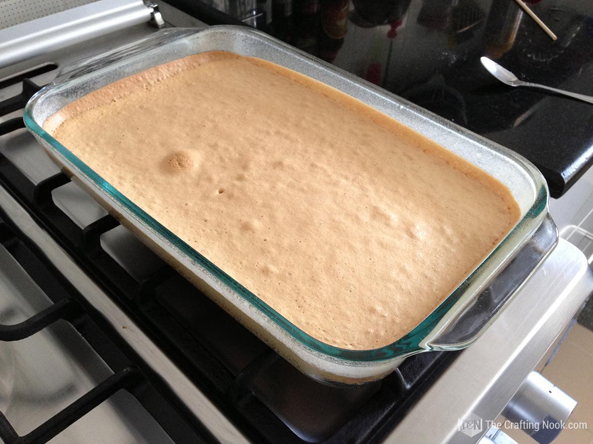 view of cake in the Pyrex mold already baked