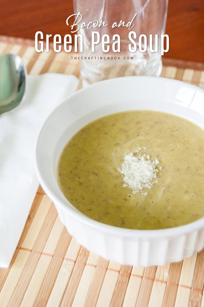 Bacon and Green Pea Soup Recipe Cover image with title text overlay