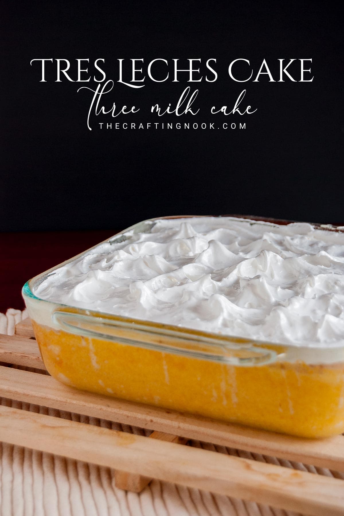 Delicious Tres Leches Cake (Three Milks Cake) cover image with Title text overlay