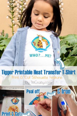 Tigger Printable Heat Transfer T-Shirt Tutorial #printandcut #silhouettechallenge #pintableheattransfermaterial