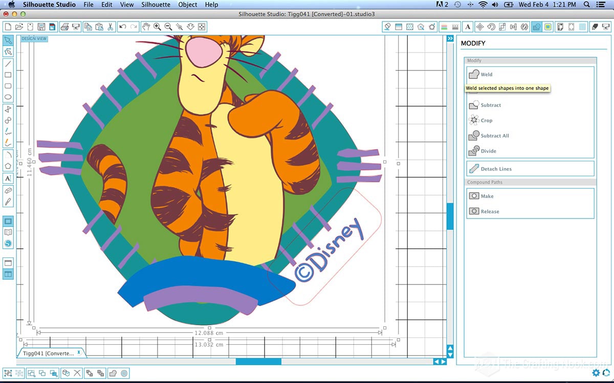 close up of design in the silhouette studio software